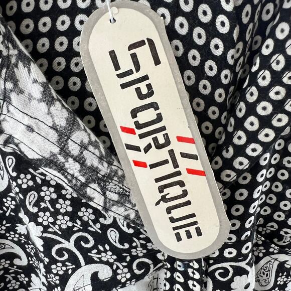 VTG SPORTIQUE Black White Mixed Print Short Sleeve Button Down Shirt Size M NEW - Picture 6 of 7